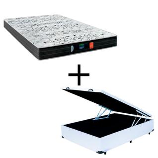 Cama Box Baú Casal 138 Tecido Sintético Branco com Colchão de Espuma Semi Ortopédica Extra