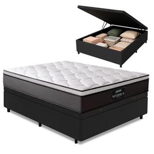Cama Box Baú Casal Colchão Gazin Maximus Molas Ensacadas 138x188x65cm Cinza / Preto - Supo