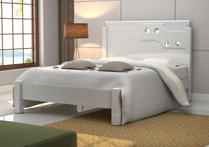 Cama Casal Luiza de Madeira Reforçada com Cabeceira e Detalhes com Espelho