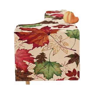 Caminho De Mesa Com Folhas De Bordo De Outono Em Estilo Aquarela, Decoração Para Cozinha E