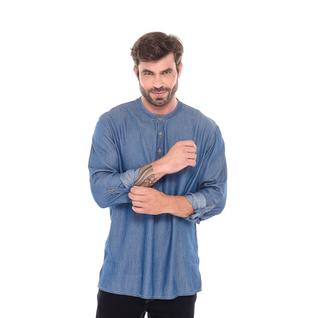 Camisa Bata Masculina Gola Padre Túnica Jeans Moda Conforto