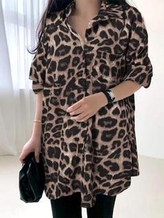 Camisa Boêmia Feminina com Estampa de Leopardo - Manga Comprida e Estilo Vintage