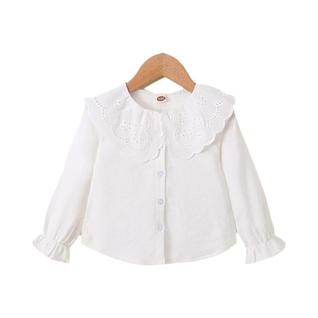 Camisa Branca De Manga Longa Com Gola De Renda Para Meninas, Estilo Coreano, Top De Outono