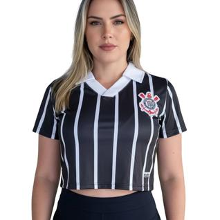 Camisa Corinthians listras Cropped Feminino Preto -