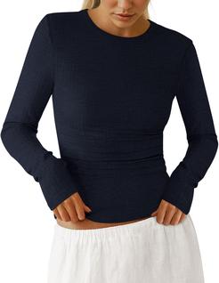Camisa de Manga Longa PRETTYGARDEN 2025 em Tricô Canelado para Mulheres