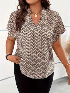 Camisa De Verão plus Size Com Estampa, Decote Em V, Casual, Elegante, Blusa Solta Para Esc