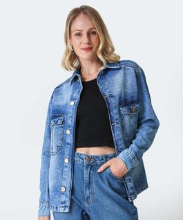 Camisa Feminina Jeans Manga Longa Marisa-27008