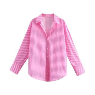 Camisa Feminina Listrada Plus Size com Decote V - Manga Comprida - Blusa Casual para Escri