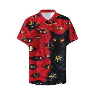 Camisa Havaiana Unissex Com Estampa 3D Olho De Gato, Estilo Hip Hop Casual Streetwear, Man