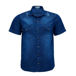 Camisa Jeans Amil Comfort Masculina Manga Curta Dois Bolsos 1858