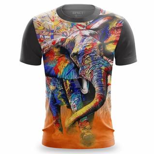 Camisa Masculina Estampada Elefante colorido Camisa Casual