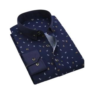 Camisa Masculina Slim Fit De Manga Longa Com Estampa, Casual Para Primavera E Verão, Respi