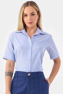 Camisa PKS de Algodão Listrada Azul e Branco
