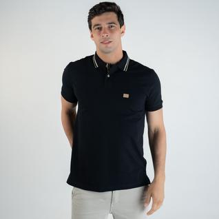 Camisa Polo Acostamento Frisos Preta