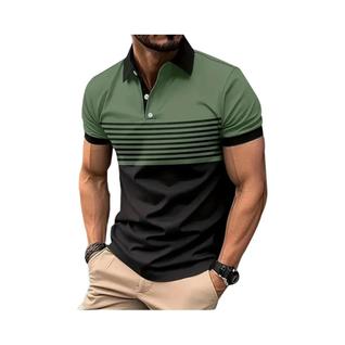 Camisa Polo Listrada Casual Masculina Moda Verão 2025 Streetwear