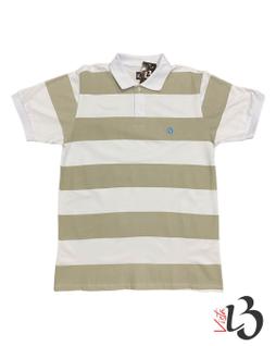Camisa Polo Masculina Listrada - Branca / Cinza