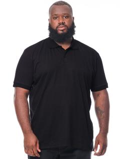 Camisa Polo Plus Size Masculina Lisa Com Punho Preta