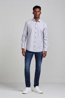 Camisa Slub Comfort - Azul Médio