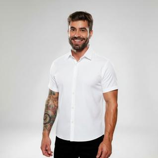 Camisa Social Lisa Masculina Manga Curta Slim Fit