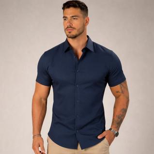 Camisa Social Slim Fit Premium Manga Curta Luxo