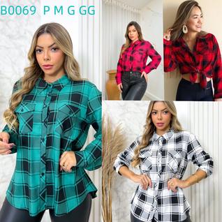Camisa Xadrez Manga Longa Feminina Com Bolsos