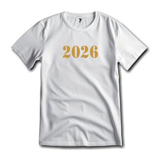 Camiseta 2026 Ano Novo Algodão Premium Branca Unissex