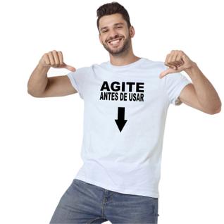 Camiseta Agite Antes De Usar Camisa Personalizada Blusa Adulto Algodão com Poliéster