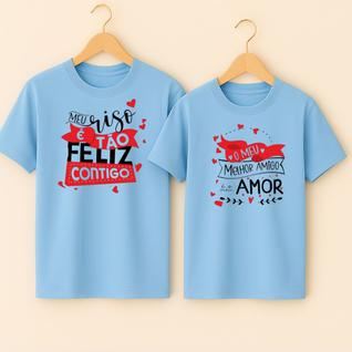 Camiseta Algodão Casal Estampa Velha Infância Letra Música Fofa Presente Dia dos Namorados