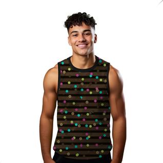 Camiseta Algodão Regata Verão Estilo Moda Praia Listras Bolinhas Chocolate 646