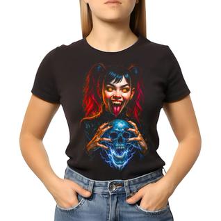 Camiseta Baby Look Adulta Halloween Vampira Com Caveira