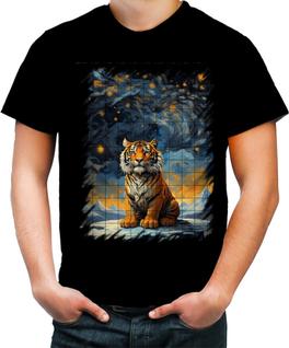 Camiseta Colorida Tigre Noite Estrelada Van Gogh 2