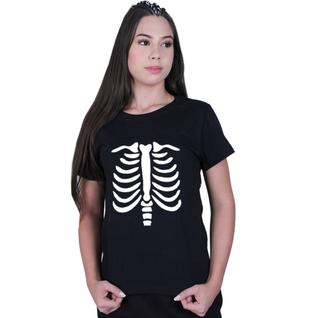 Camiseta Feminina Baby Look Halloween Dia das Bruxas Esqueleto Caveira