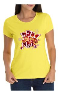 Camiseta Feminina Feliz Ano Novo Baby Look T-Shirt De Algodão