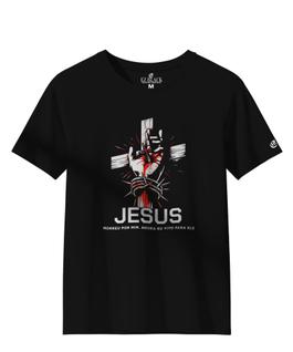 Camiseta Feminina Preta Jesus Morreu Por Mim Algodão Premium