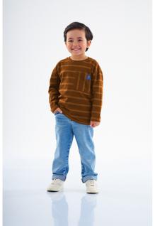 Camiseta Manga Longa Infantil Masculina em Malha Listrada Texturizada Up Baby