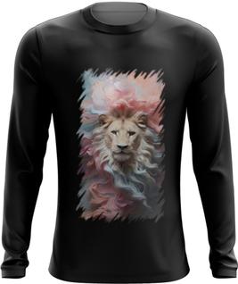 Camiseta Manga Longa Leão Rei Explosão de Cores Hipnotizante 5