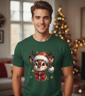 Camiseta Masculina Natal Verde Estilosa Algodão Confortável Estampa Temática Perfeita Para