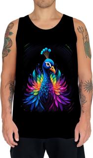Camiseta Regata de Pavão Colorido Neon Vetor 11