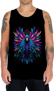 Camiseta Regata de Pavão Colorido Neon Vetor 14
