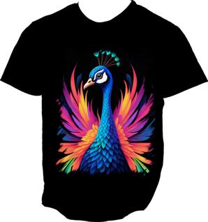 Camiseta Regata de Pavão Colorido Neon Vetor 5