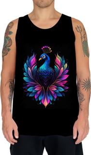 Camiseta Regata de Pavão Colorido Neon Vetor 9