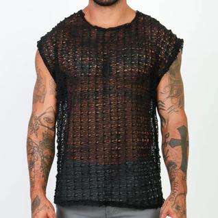 Camiseta Regata Masculina Crochê Telinha Machão Oversized