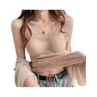 Camiseta Térmica Feminina Sem Mangas Para O Inverno, Top De Renda Com Sutiã Almofadado, Ca