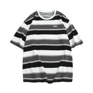 Camisetas Soltas Listradas Y2K - Manga Curta, Cores Contrastantes, Unissex