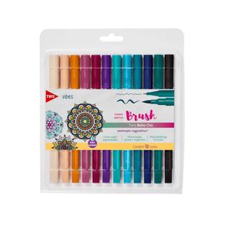 Caneta Brush Tris Sketch Vibes Boho Ponta Dupla 12 Cores