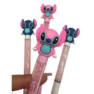 Caneta Stitch Angel Fofa Ponta Fina Pedra Brilho Escolar Gel Lançamento