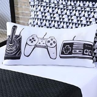 Capa de Almofada Avulsa Game Retrô Branco/Preto 60cm x 30cm