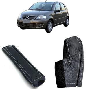 Capa em couro manopla câmbio e freio de mão Citroen C3 Tendance 2009 a 2016