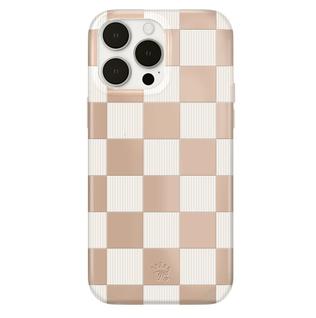 Capa Velvet Caviar Quadriculada para iPhone 14 Pro Max - Nude/Branca
