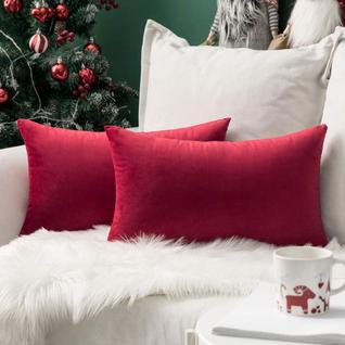 Capas de almofadas decorativas MIULEE 12x20 cm Velvet Red Set 2